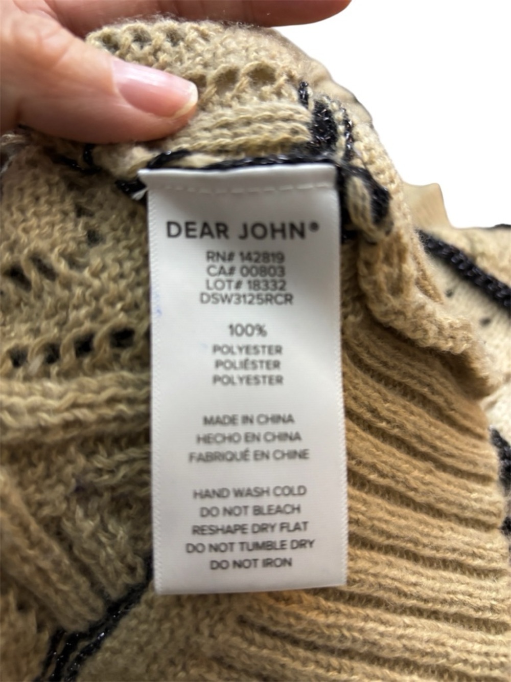 Dear John Boho Knit Sweater Large Neutral Cream Tan Black Metallic Stripe V Neck - Picture 5 of 6